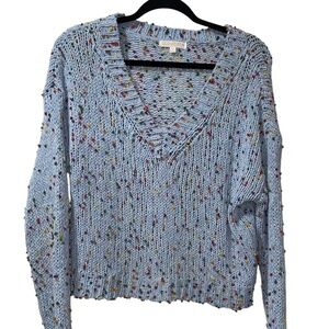 Women's Cloud Ten Confetti Dots Pull over blue V Neck Sweater Sz M